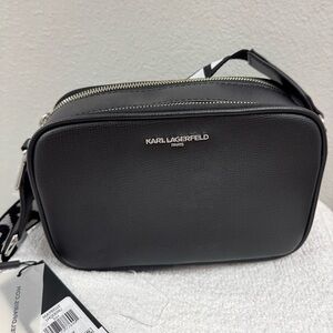 Karl Lagerfeld Black Pebbled Leather Camera Crossbody